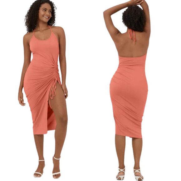 HALARA Dresses & Skirts - HALARA Ribbed Knit Halter Tie Back Backless Bodycon Midi Dress Medium (8-10)